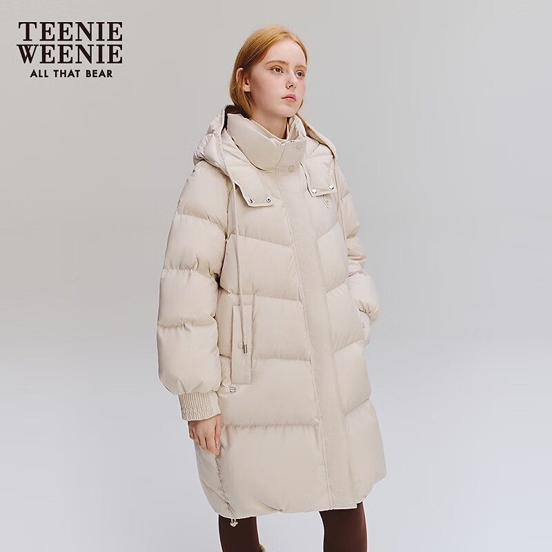 Teenie Weenie Goose Down Bear Winter College Style Down Jacket Casual Commuting Mid-length Jacket Women's Light Khaki L (170)