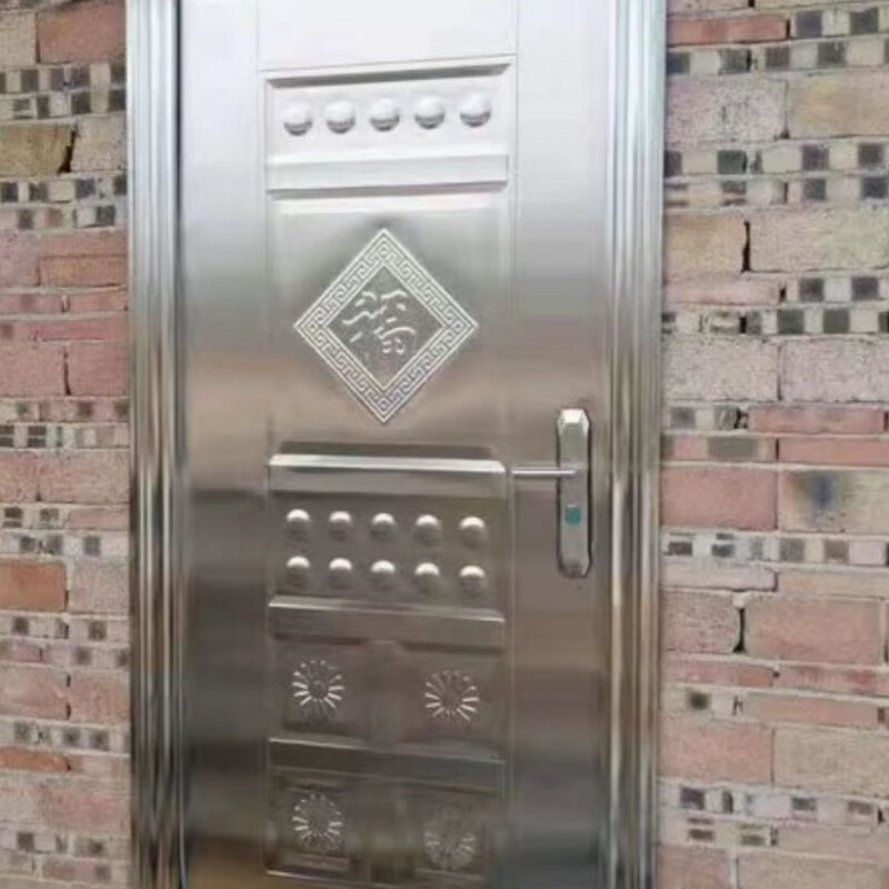 Qinkai Stainless Steel Customized Entry Security Door Entry Door Balcony Door 201 Single Door Door Thickened 304 1970/960 Outsourcing External Left Opening (Right Lock) Half Wave Flower Branch Style (Including Hardware)