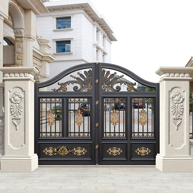 Jinding plus aluminum alloy courtyard door, aluminum art door, villa double door, sliding electric sliding door, garden entrance door, courtyard door, black gold (1.8*3)