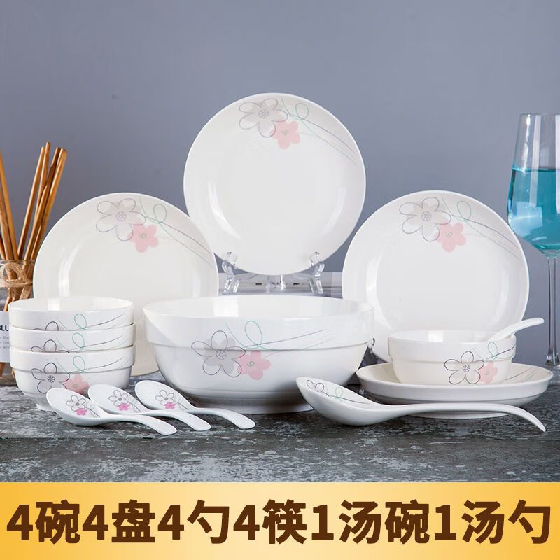Wenlan 2-6 person family tableware set with dishes and bowls Jingdezhen ceramic tableware set for home use Jane Eyre 1 head 2 bowls 2 plates 2 chopsticks
