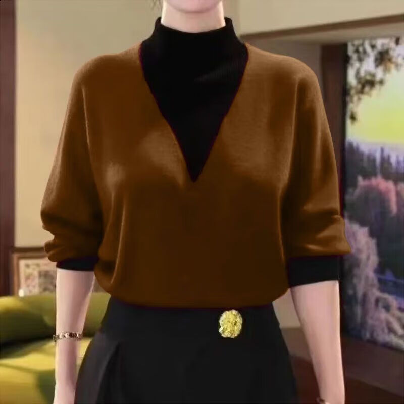 New autumn and winter women's high-neck double-sided German velvet long-sleeved bottoming shirt can be worn outside to cover the belly in a fashionable style. New autumn and winter style. Purple M. Recommended 80-100 pounds.