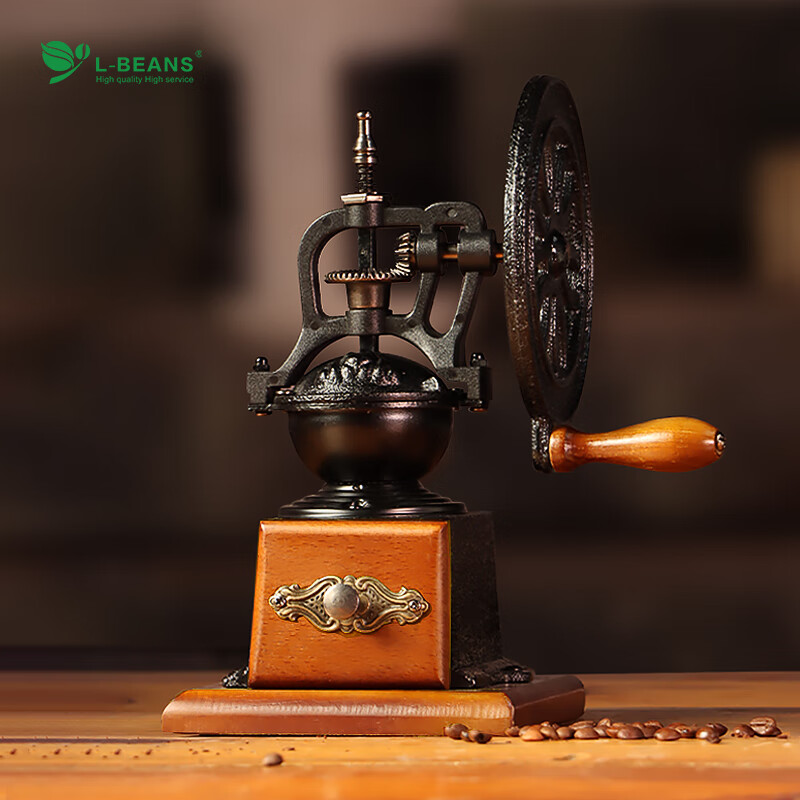 L-BEANS hand-cranked bean grinder household coffee bean grinder manual coffee machine grinder upgraded version grinding core wheel adjustable small handwheel bean grinding machine (carbon steel grinding core)