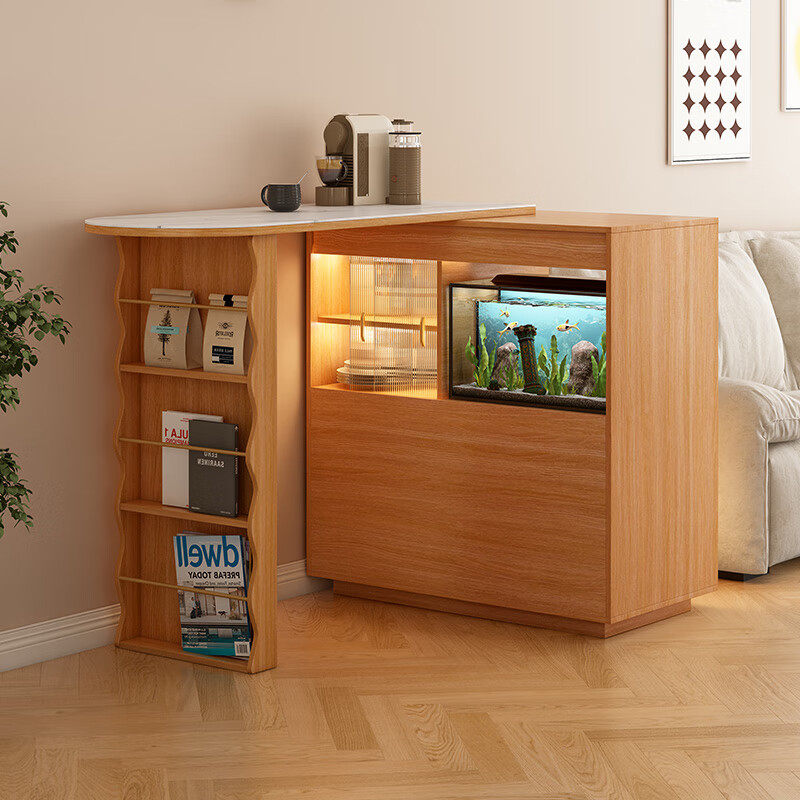 Huili's customized sideboard integrated solid wood Japanese style retractable telescopic folding dining table narrow island table home living room partition cabinet upgraded all solid wood bar cabinet + slate table with sensor light assembly frame structure