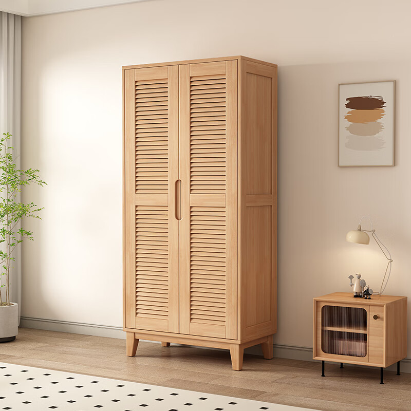 Siguyuan Nordic all solid wood wardrobe hundred-page grille can add top cabinets home bedroom simple two or three doors with drawer storage wardrobe walnut color all solid wood four door wardrobe delivery to home package installation