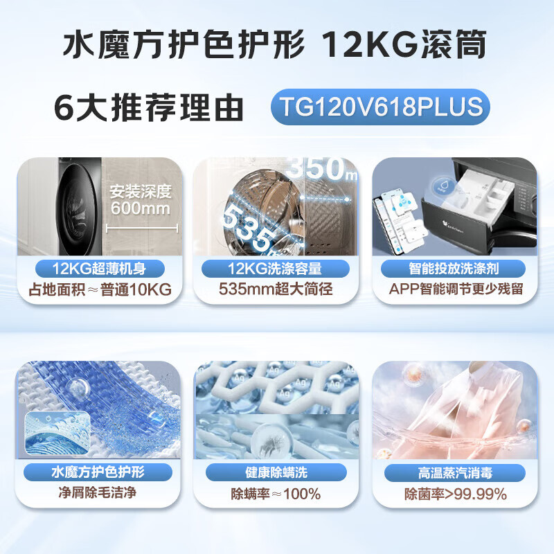 LittleSwan 12kg large capacity fully automatic drum washing machine Water Cube color protection and shape protection sterilization 1.1 washing ratio home appliance subsidy first level energy efficiency intelligent placement TG120V618PLUS drum