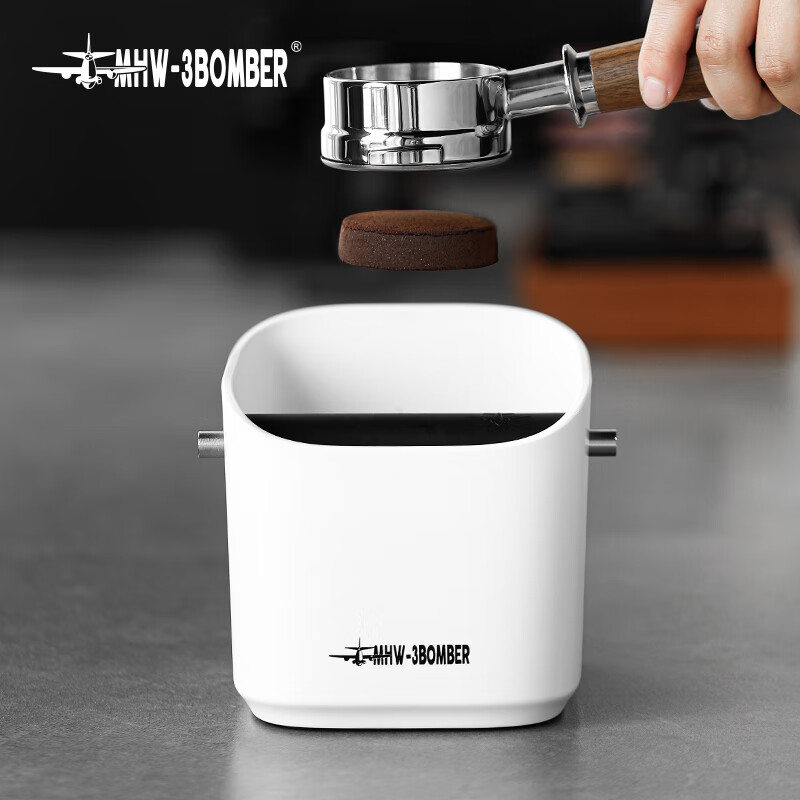 MHW-3BOMBER bomber coffee handle small dregs bucket, diagonal design coffee machine handle dregs bucket, desktop powder bucket, anti-powder splash, small square dregs bucket - dazzling black