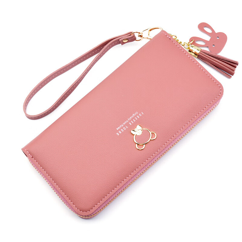 Woodpecker (TUCANO) coin purse young ladies long 2024 new small fresh wallet cute leather wallet zipper clutch clutch bag black