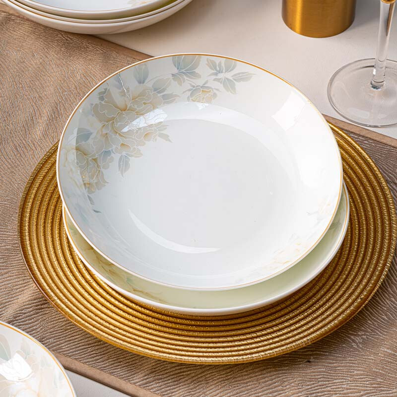 Haoya Jingdezhen tableware ceramic dinner plate dish plate rice plate soup plate deep plate flower fairy 8-inch rice plate 4 pack