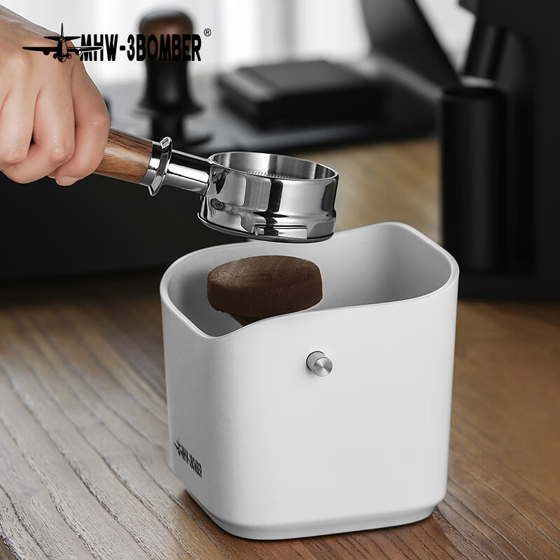 MHW-3BOMBER bomber coffee handle small dregs bucket, diagonal design coffee machine handle dregs bucket, desktop powder bucket, anti-powder splash, small square dregs bucket - dazzling black