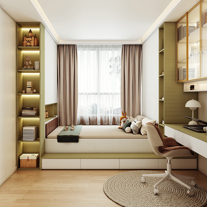 Sophia tatami bed customization small apartment study furniture storage bed wardrobe combination storage desk cabinet bookcase integrated custom gold