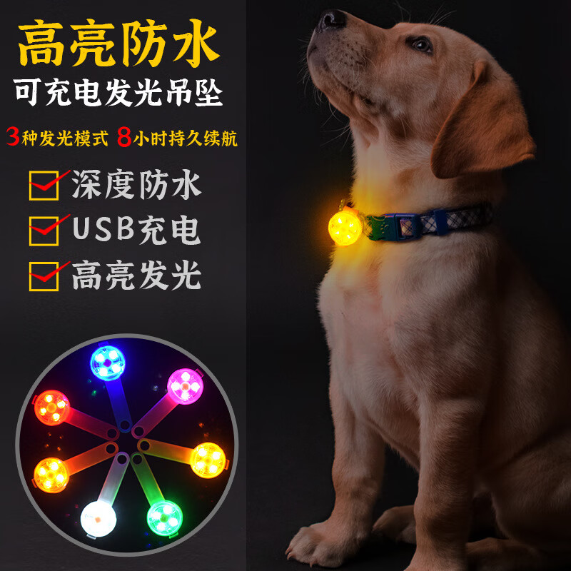 No pets, high-brightness USB rechargeable pet luminous pendant, anti-lost dog accessories at night, LED luminous dog tag outdoor warning light, orange rechargeable model