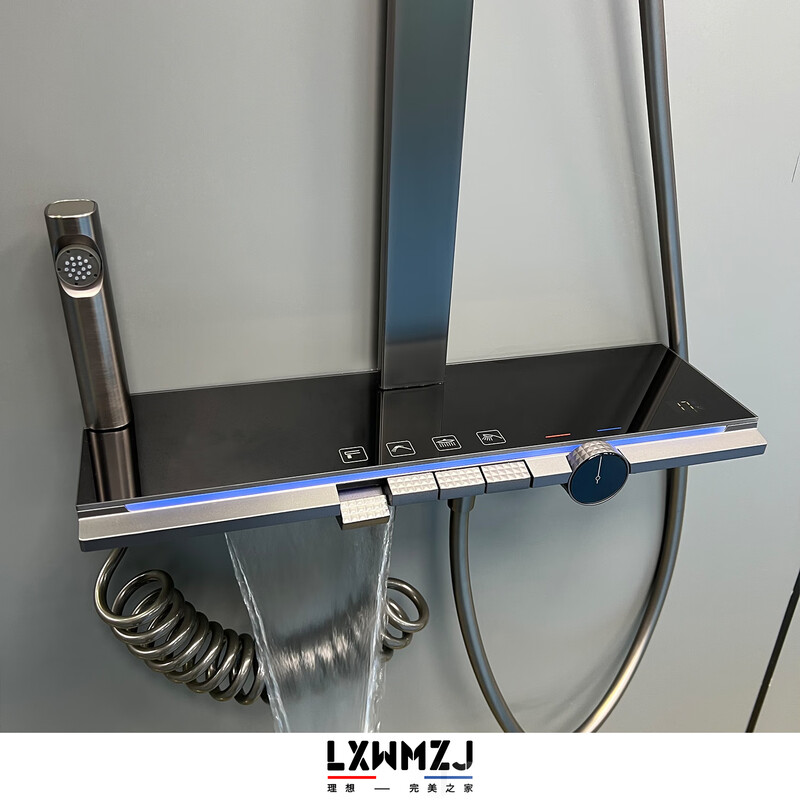 LXWMZJ brand/original gun gray large storage piano button design hot and cold temperature control shower head square tube gun gray hot and cold digital display