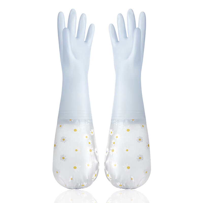 PVC single layer velvet extended rubber leather gloves for home use durable laundry cleaning dishwashing housework gloves kitchen velvet pink