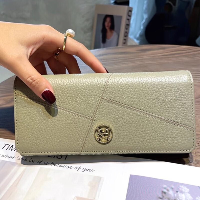 VUNIQSON high-end long wallet women's genuine leather 2025 new large-capacity soft cowhide wallet fashionable hand coin card holder off-white - first layer cowhide