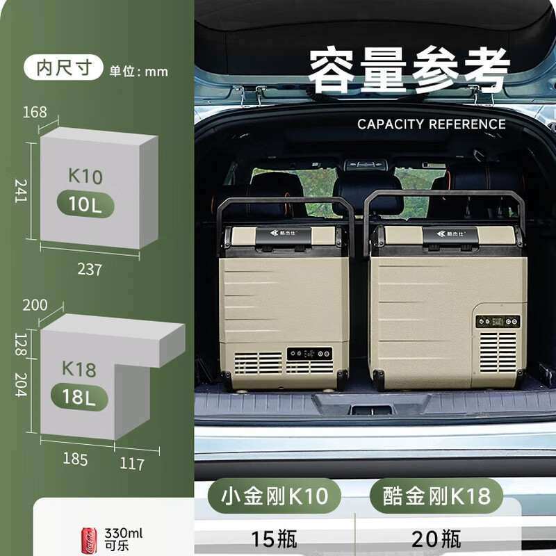 Kujiesi Little King Kong K10 Car Refrigerator Lithium Battery Life 10L Compressor Freezable Portable Tesla NIO Ideal K10 Car and Home Dual Purpose Yinshanqing comes standard with dual lithium battery 10L