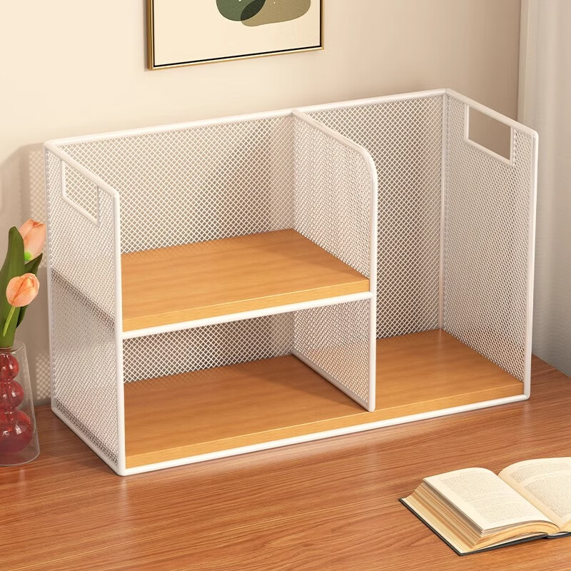 Yisijia Desk Storage Rack Desktop Bookshelf Home Desk Goods Desk Book Artifact Book Bookcase Simple Upgraded Double-Layer Large Black Frame Teak