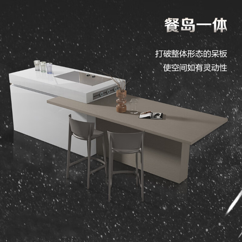 Zhibang integrated kitchen cabinets customized kitchen quartz stone countertops PET skin-friendly material cabinets integrated stove cabinets Meteor Shower