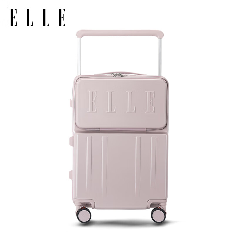ELLE front opening suitcase wide trolley large capacity travel zipper case fashionable password box boarding case 20 inches pink