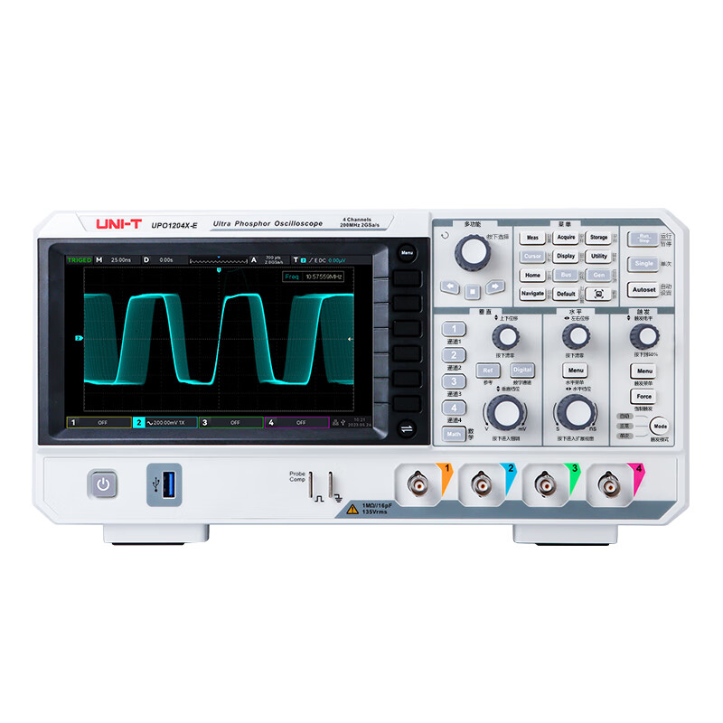Unilever UPO1204X high-precision digital fluorescence oscilloscope, four-channel 200M bandwidth, 2G sampling rate, deep memory UPO1204X-E (Chinese oscilloscope)