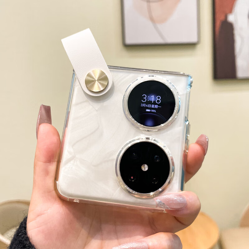 Purecolor is suitable for Huawei pocket2 mobile phone case, small folding pocket2 protective cover, all-inclusive ultra-thin anti-fall bracket, hand strap, simple transparent soft shell - white hand strap