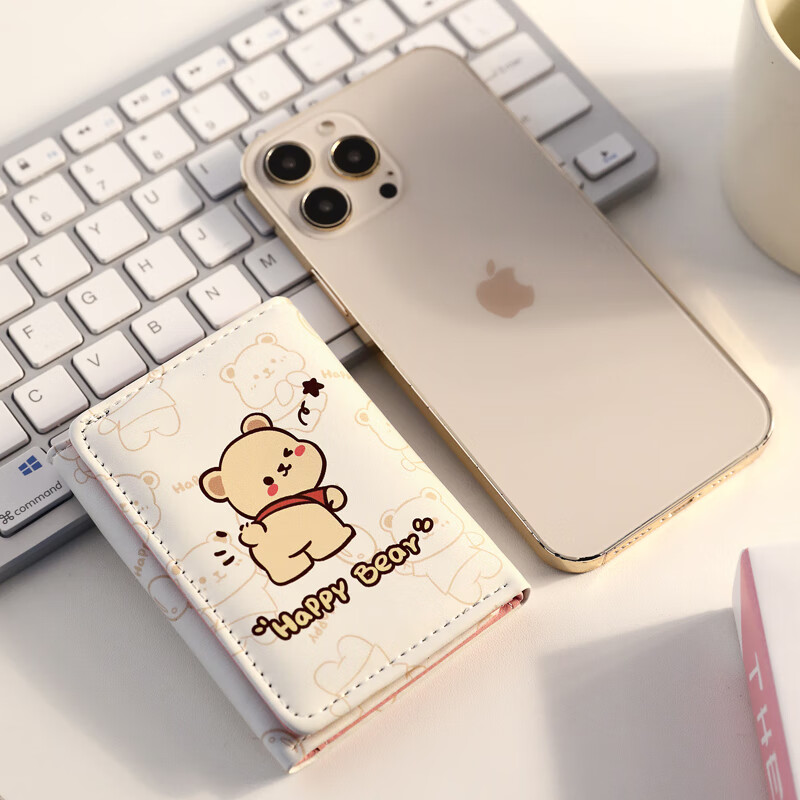 MAIWEINI women's short wallet with multiple card slots, coin purse, ultra-thin all-in-one card holder, cute birthday gift for girlfriend and wife, trendy bear, can hold ID card + banknotes, 6 card slots + transparent window + banknote slots