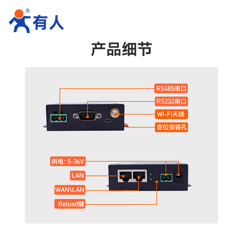 Renmin Internet of Things dual network port Wi-Fi serial port server multi-interface MODBUS gateway two-way data transmission USR-W630