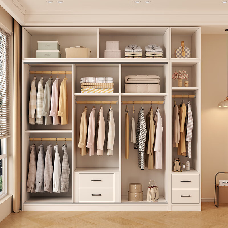 Baili Weiyi package installation solid wood wardrobe bedroom household sliding door cabinet thickened backboard large wardrobe wardrobe 160*200*60 main cabinet + top cabinet