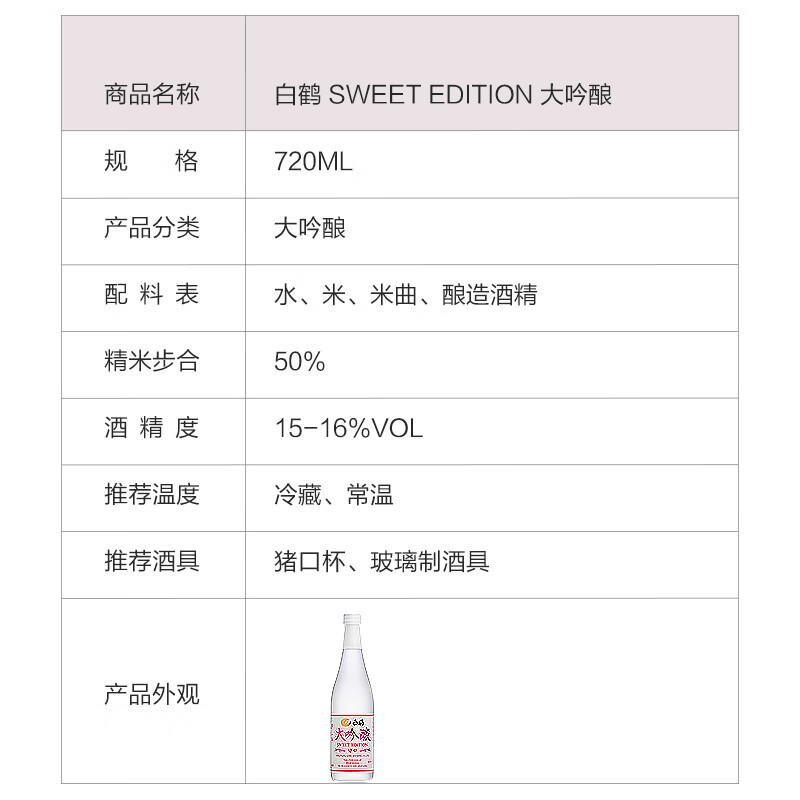 Hakuhe Daiginjo Sweet 720ml Women's Good Night Wine Original Imported Japanese Sake New Year's Gift