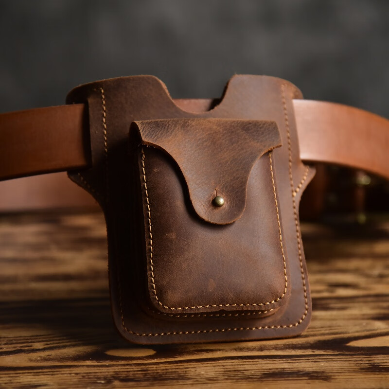 Kangaroo wears going out mobile phone waist bag men's Harley small waist bag men's construction site work 2024 multifunctional belt light brown