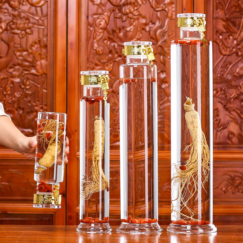 Zhifangyi high borosilicate glass wine bottle small and slender lead-free ginseng medicinal wine special wine container sealed wine making tank 5 catties single bottle gold lock buckle