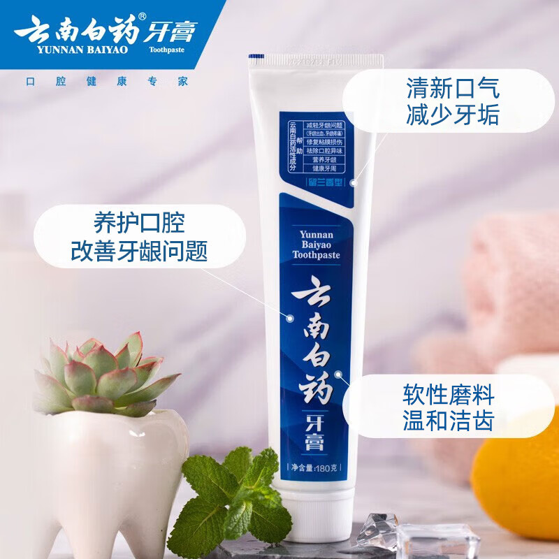 Yunnan Baiyao Classic Series Toothpaste Improves Gum Problems and Freshens Breath Spearmint Toothpaste 45g Portable Travel Pack