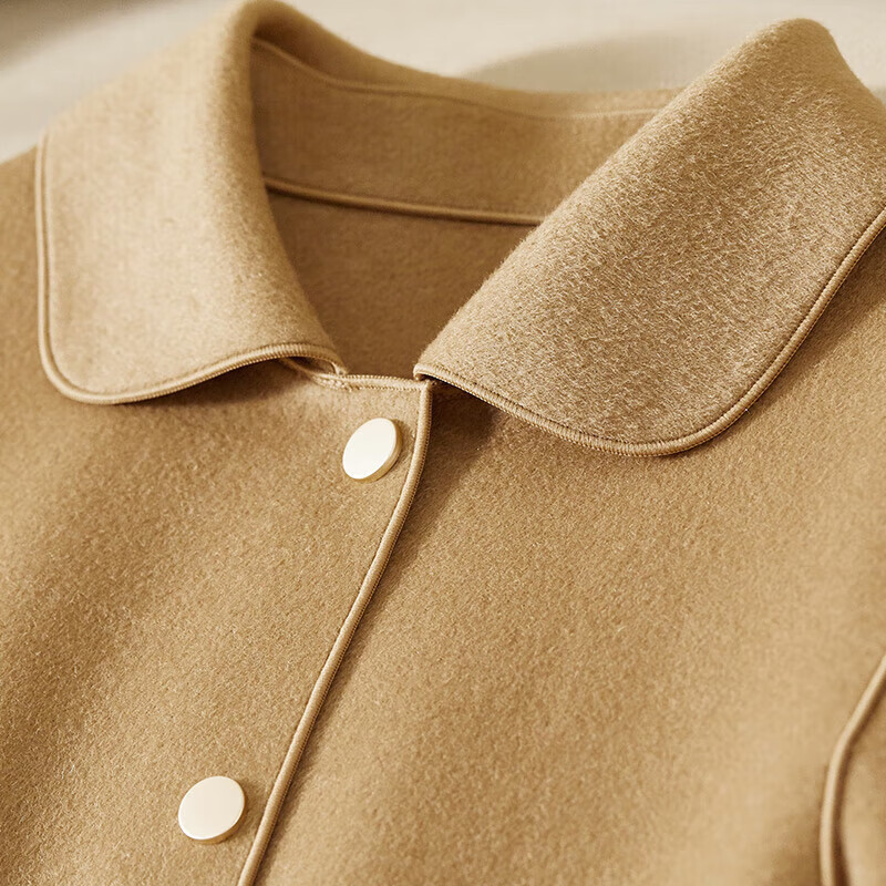 Shandubila short 100% wool coat for women petite autumn and winter casual double-sided woolen coat camel S