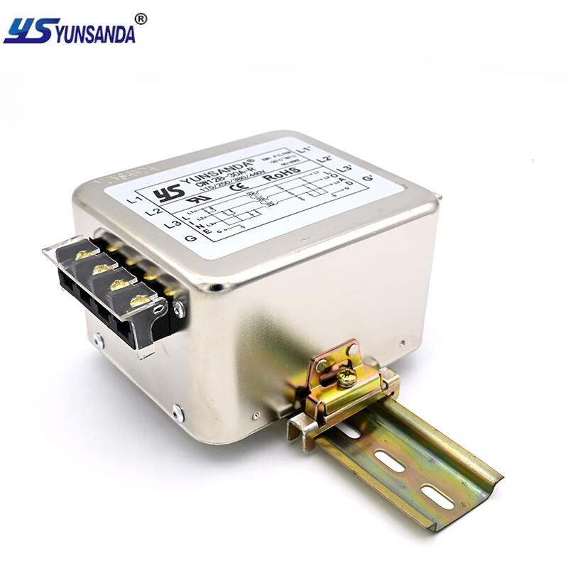 YUNSANDA three-phase three-wire terminal block guide rail type 380V power filter AC anti-interference CW12B-40A-R CW12B-40A-R guide rail installation