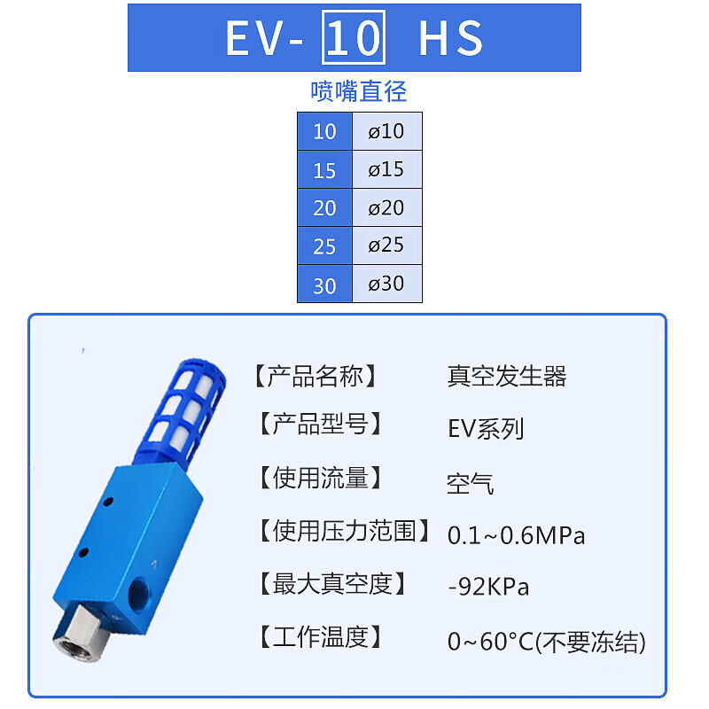 Yue Changsheng manipulator vacuum generator EV-10HS/15/20/25/30HSCK large flow large suction pneumatic component EV-20HSCK