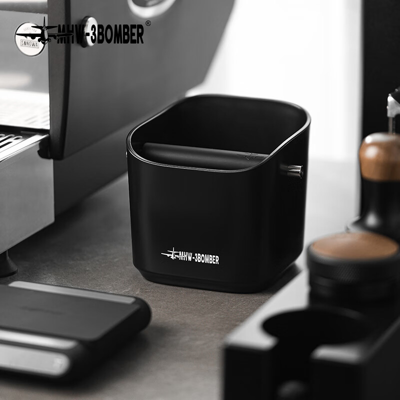 MHW-3BOMBER bomber coffee handle small dregs bucket, diagonal design coffee machine handle dregs bucket, desktop powder bucket, anti-powder splash, small square dregs bucket - dazzling black