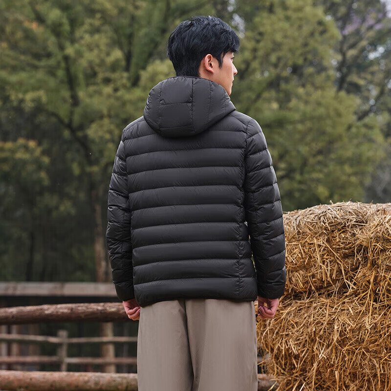 Tambor light down jacket men's short hooded loose simple warm jacket TF236209 black 170