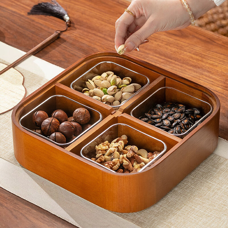Genasi living room home dried fruit box Chinese New Year melon seeds candy coffee table solid wood nut snack storage fruit plate tea snacks Chinese style