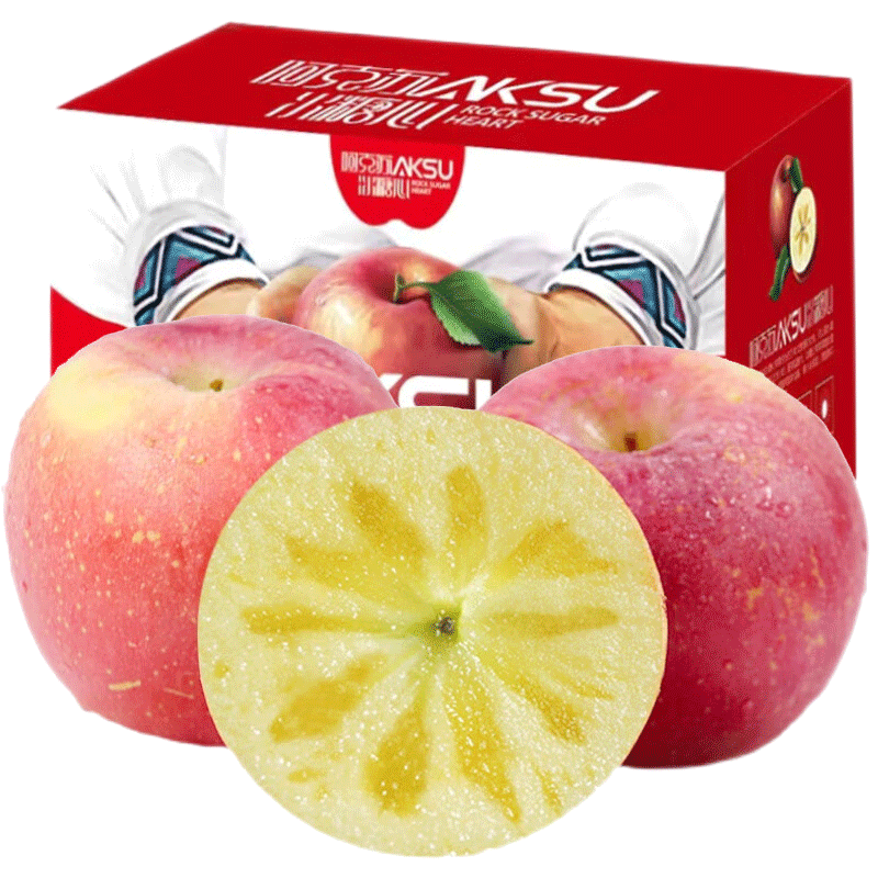 Aksu Apple Xinjiang Aksu Rock Candy Apple Fresh seasonal fruit Crisp and sweet red Fuji Recommended gift box 10 catties in box Single fruit 70-92mm Net weight 8.5 catties