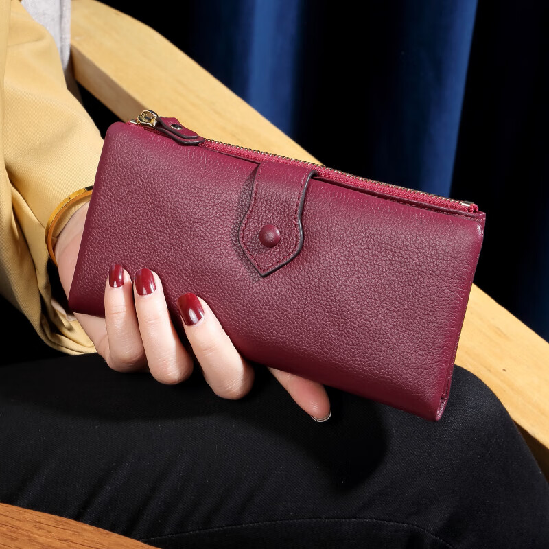 Sephoron New Year's Leather Inside and Outside 18 Card Slots Long Wallet Ultra-Thin Large Bill Holder Soft Cowhide Leather Folding Wallet Simple Black - Genuine Leather Inside and Out 18 Card Slots Ultra Thin Style