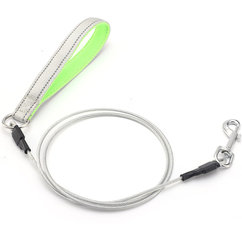 Ten thousand dog chain, steel wire rope, anti-biting pet traction rope, medium and large small dog leash, dog walking leash, wear-resistant (fluorescent green) 1.5 meter traction rope, single traction (no collar)