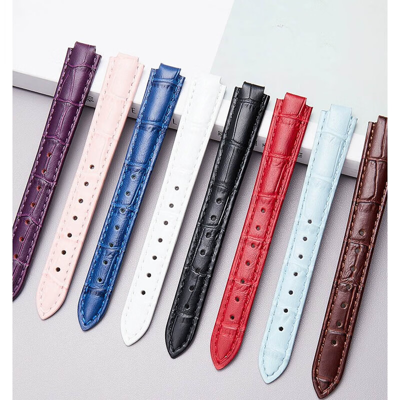 Dianhe genuine leather watch strap for men and women DKNY Cartier Rossini Gea Citizen Fuli protruding leather strap black-silver pin buckle 12mm