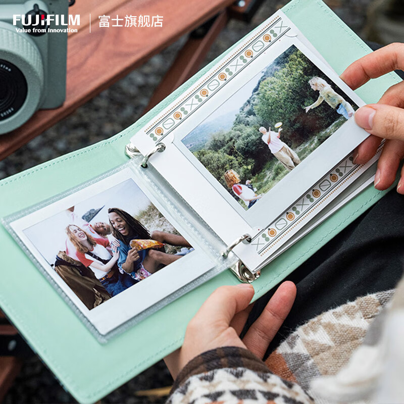 Fuji (FUJIFILM) instax wide400 w400 one-shot wide-format instant camera uses 5-inch photo paper W400 wilderness green + base + peripheral accessories, a total of 40 pieces of photo paper, official standard