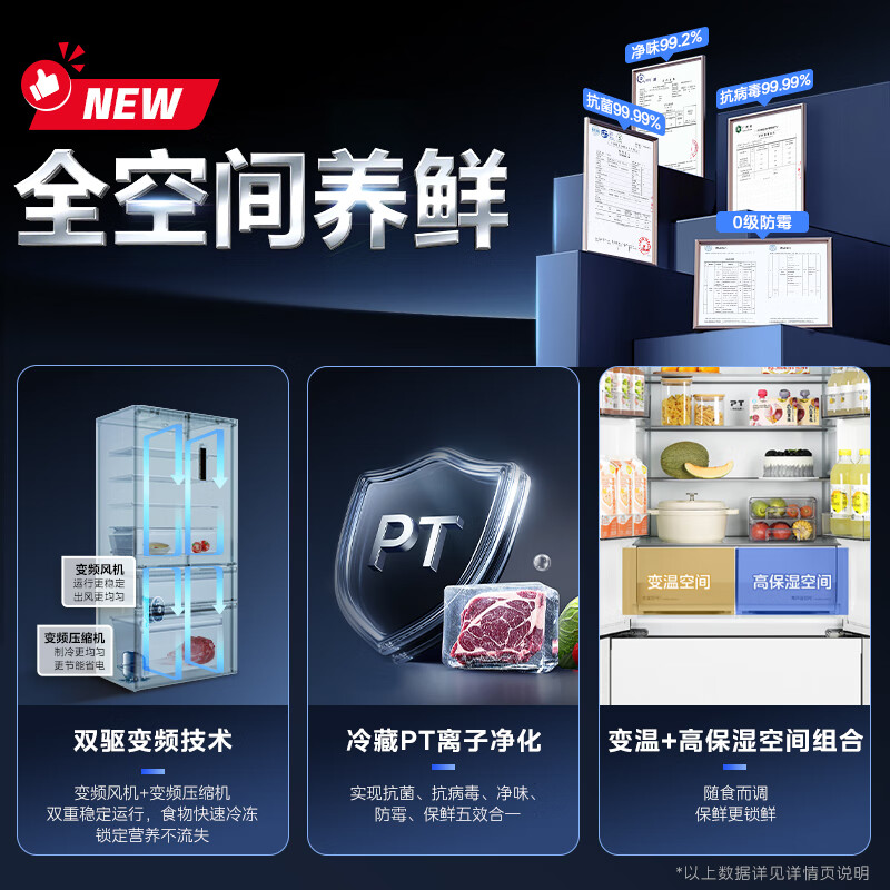 Midea 325L French four-door refrigerator small apartment ultra-thin air-cooled frost-free first-class energy efficiency frequency conversion energy-saving odor-free trade-in BCD-325WFPM (E) national subsidy