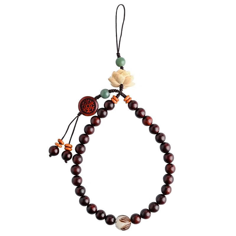 Runhuanian is suitable for Indian lobular red sandalwood mobile phone chain lanyard short Chinese style mobile phone pendant anti-lost rope wrist rope main picture style