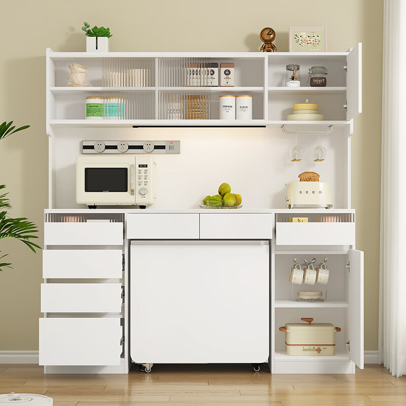 Xuepeng cream style slate sideboard folding dining table integrated wall kitchen high cabinet living room storage storage cabinet style 19 1800*400*1900 (with light)