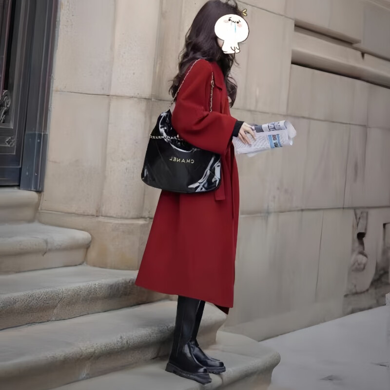 NKNG Wedding Festive Red Double-Sided Wool Wool Coat Women's 2025 Autumn and Winter New Mid-Length Wool Wool Coat Red XS (106-118 catties)