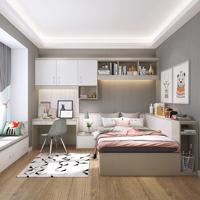 Sofia's whole house customized tatami bed, modern and simple second bedroom furniture, wall cabinet, tatami small wardrobe combination, customized transfer, customized gold