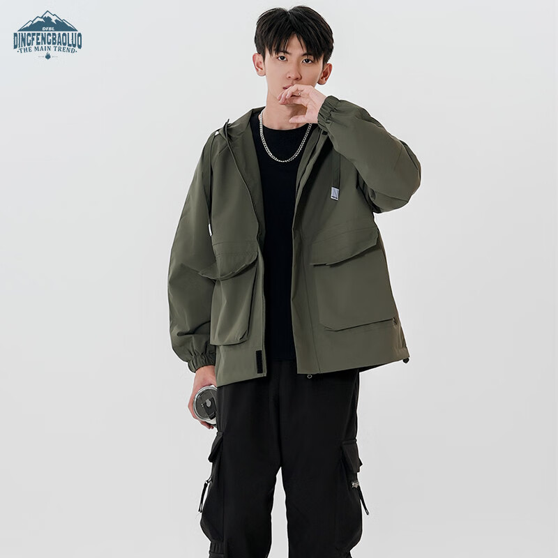 Dingfengbaoluo jacket men's autumn and winter loose trendy ins hooded workwear outdoor top YM9926 dark green XL