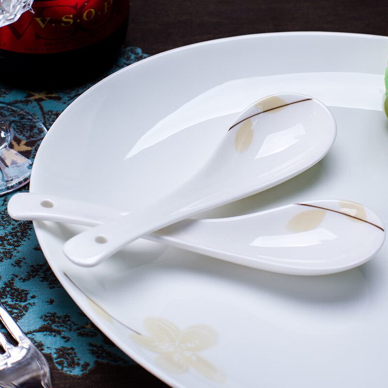 Remec Bone China Fragrant Small Soup Spoon 6 Pack Ceramic Spoon Rice Spoon Simple Bone China Spoon