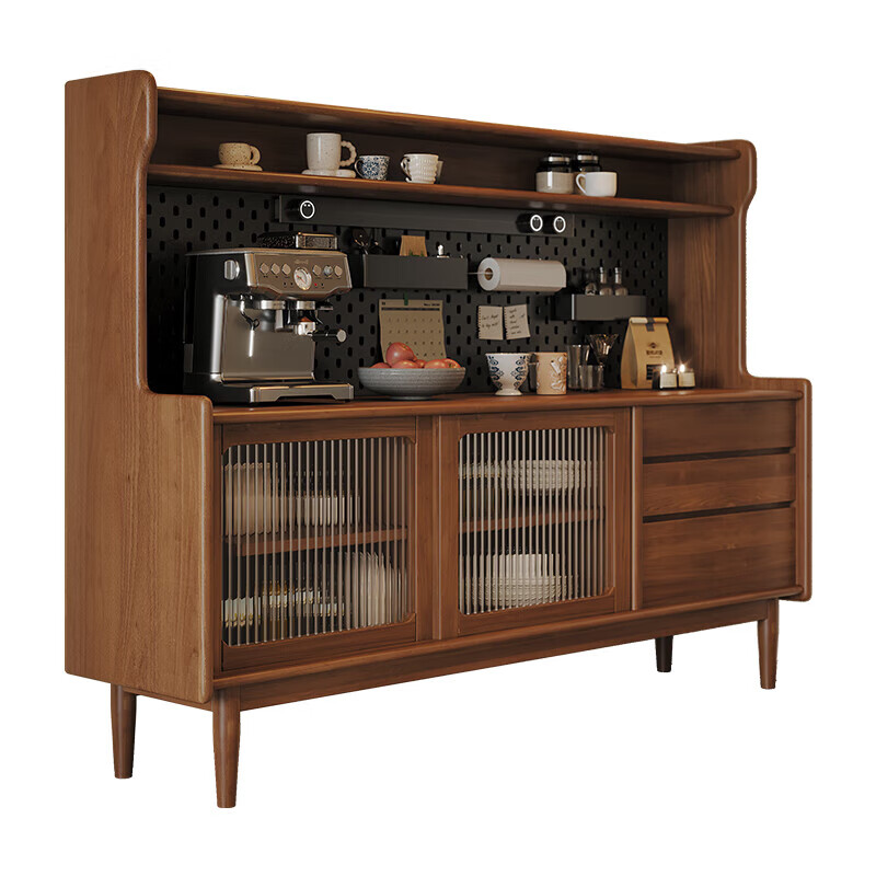 YMOGHOUSE includes installation, solid wood sideboard, wall-mounted, multifunctional storage cabinet, storage cabinet, home living room storage cabinet, walnut color 160*40*141CM